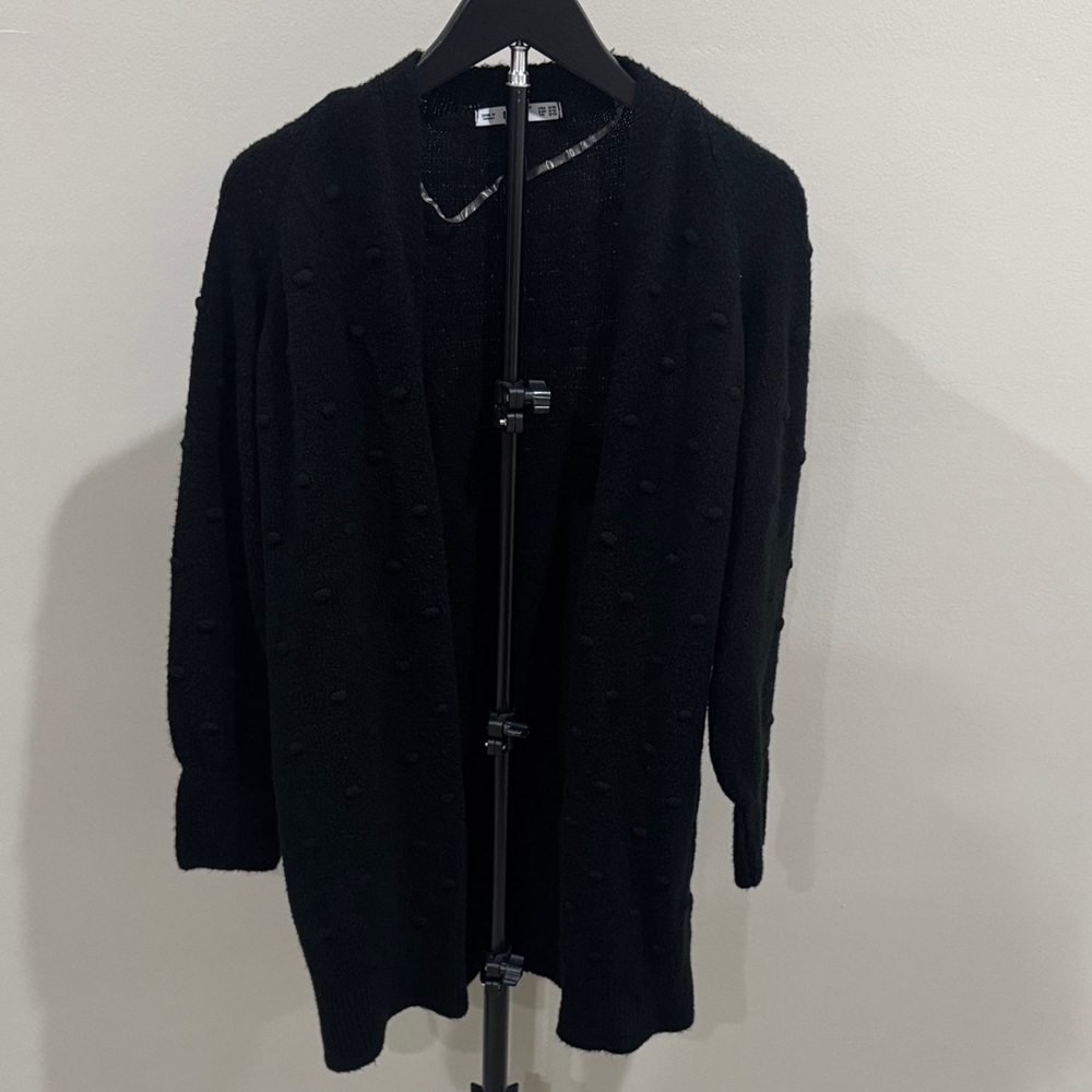 Black Textured Open-Front Women's Sweater Cardigan